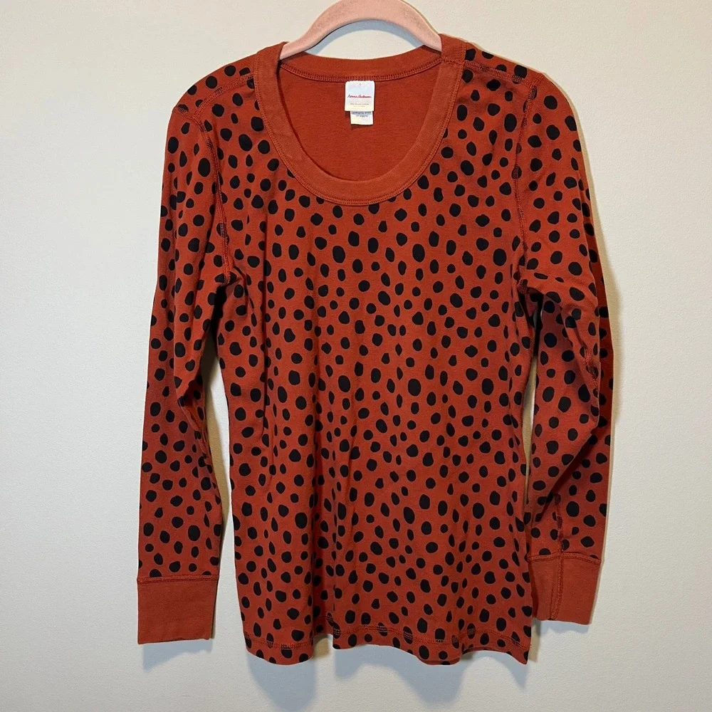 Hanna Andersson Pajama Set Womens L Top M Bottom Organic Cotton Polka Dot Rust
